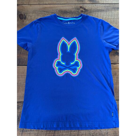 Psycho Bunny Mens Blue Big Bunny Graphic Short Sleeve T-Shirt Size 3 - Picture 1 of 7